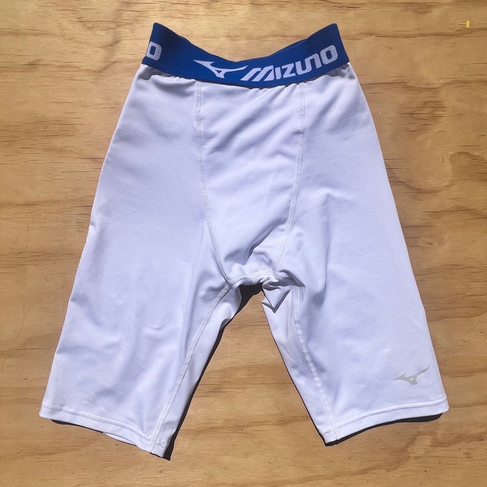 Mizuno Performance Mens Baseball Compression Shorts White Blue Sliders Size M